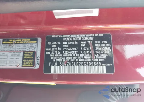 2014 Hyundai Santa Fe Sport 2.4L from USA, damaged, VIN 5XYZU3LB2EG209865